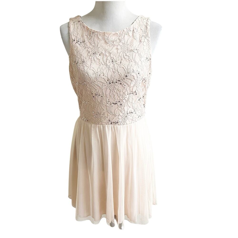 Speechless Juniors Mini Dress Tulle Skirt Sequin Bodice Size 13 Light Pink Fairy